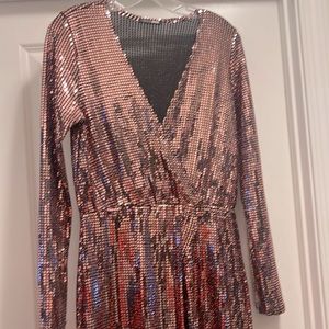 Rose Gold mirror Fashion Nova long sleeve dress size Large